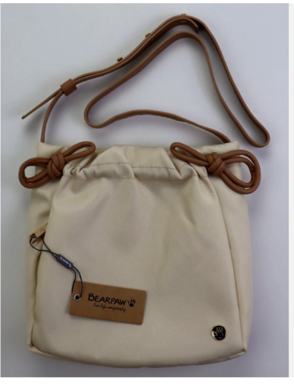 Bearpaw Logo Women's Crossbody Shoulder Bag 9" x 9.5" x 2.5" Ivory $88 New